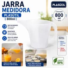 Jarra Medidora Funil Graduada 800Ml Culinária Cozinha Plasútil Coisas de Casa