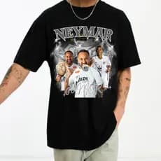 Camiseta Premium em Algodão Puro Camiseta Oversized Estampada Neymar Santos Unissex Malha Algodão