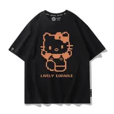 Camiseta Preta Unissex com Estilo Urbano e Estampa "Hello Kitty Lively Lovable", Estilo Urbano