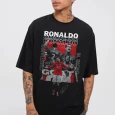 Camiseta Premium em Algodão Puro Camiseta Cris Ronaldo Oversized cor Preta Malha Algodão Unissex