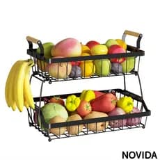 Fruteira de mesa de metal,Cesto para frutas de metal com 2 níveis, Suporte decorativo para frutas