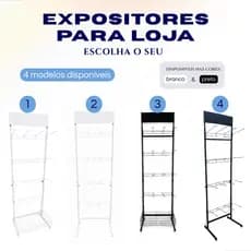 Display Expositor De Aço Organizador de Chinelo 16 Gancho e Cesto - Preto e Branco