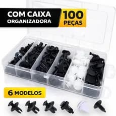 Kit 100 Presilhas com Caixa Grampo Fixador Parabarro, Parachoque Universal Carro - Clipe Automotivo