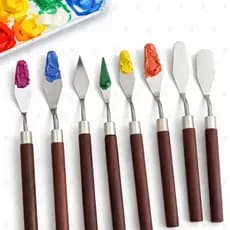 Kit 7 Espátula Pintura em Aço Inox e Madeira - Faca para Textura Tela Óleo, Confeitaria, Desenho