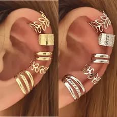 Kit 5 Brincos de Pressão Dourado e Prateado - Sem Furo e Perfuração Ear Cuffs Feminino