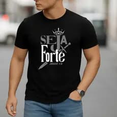 Camisa Masculina Algodão Cristã Estampa Seja Forte Versículo Josué 1:9 Camiseta Cristã Estilosa