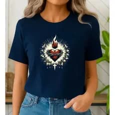 Blusa Feminina Sagrado Coração de Jesus Religiosa Estilo Vintage Católica