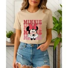 Camiseta Feminina Minnie Estampada Camiseta Fofa Casual Algodão Blusa Estilo Tumblr Disney