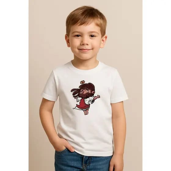 Camiseta Infantil Religiosa Jesus Desenho Animado Roupa Cristã Estampa Criativa