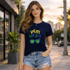 Camiseta Brasil Vem Hexa Look Fashion Feminino Confortável Estampa Copa Do Mundo