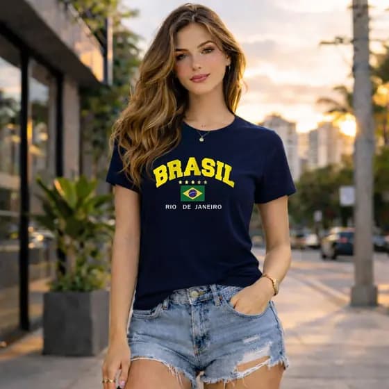 Camisa Brasil Rio Unissex Estilo Casual Blusa Feminina Estilosa Camiseta Masculina Algodão