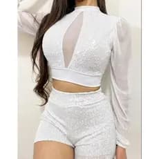 Cropped Blusa Manga Longa com decote Transparente Paty