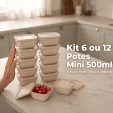 Kit 6 ou 12 Potes Quadrados de 500ml - Ideal para Mini Porções - Micro-ondas, Freezer, Lava louças