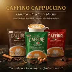 Kit Degustação 30 Sachês Cappuccino Caffino 3 Sabores Clássico Mocha Hazelnut Premium Indonésia