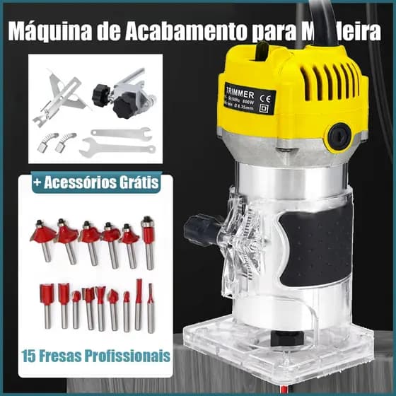 Tupia Laminadora Manual 110V ou 220V 800W Profissional Similar Makita Bosch Com Jogo de Fresas para Madeira 15 Peças