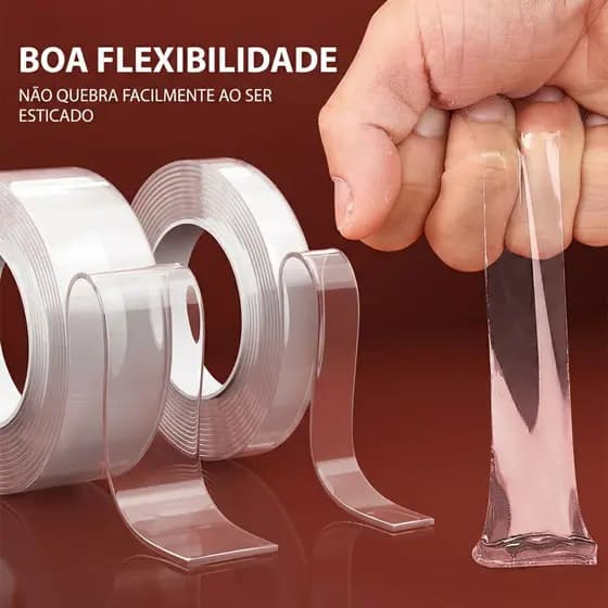 Fita Dupla Face 2/3m Transparente fixa Forte Multiuso Antiderrapante para Casa Escritório