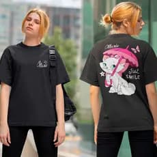 Camiseta Gata Marie Just Smile Desenho Animado Camisa Feminina Em Algodão Premium Fio