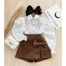 Conjunto Social Infantil Elegância: Camisa Branca e Saia Pérolas