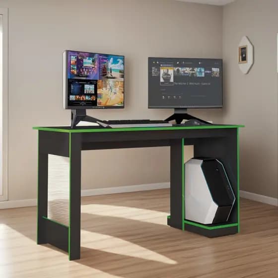 Escrivaninha Mesa Gamer Para Computador Preta/Verde Home Office Estudos Escritório - AV