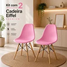 Kit 2 Cadeira Eames Eiffel Pés de Madeira Mesa Escrivaninha QuartoVárias Cores Escritorio