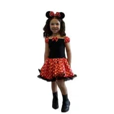 Vestido Fantasia Infantil Minnie Vermelho Bolinha + Tiara Laço Orelha