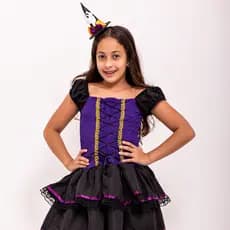 Fantasia Bruxinha Vestido Chapéu Tiara Halloween Festa Bruxas
