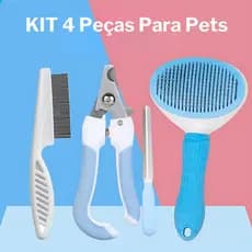 Kit Pet 4 peças: Escova Removedora de Pelos + Pente Anti-Pulgas + Cortador e Lixa de Unhas
