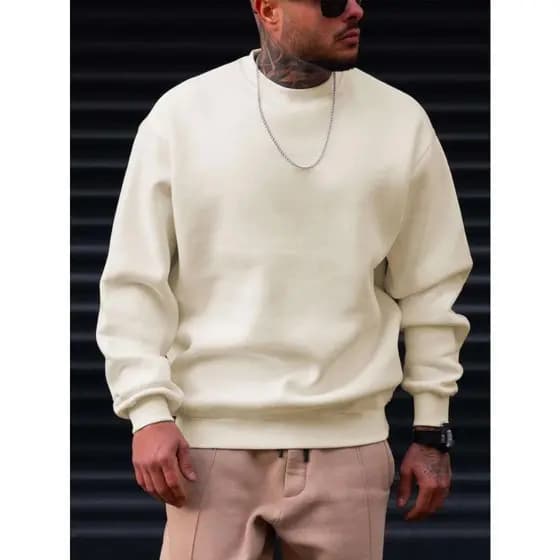 Blusa de Frio Moletom Masculino Sem Capuz Gola Redonda Liso Flanelado