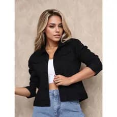 jaqueta Jeans feminina linha premium manga longa botão forrado jaqueta 008