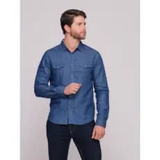 Camisa jeans Manga longe masculina lisa com bolso importado