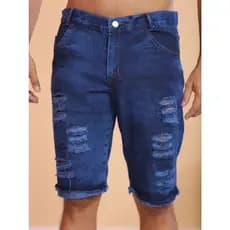 ermuda Jeans Masculina Rasgada Slim Fit 95% Algodão – Shorts Masculino Casual Moda Verão Confortável