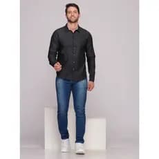 Camisa jeans Manga longe masculina lisa importado