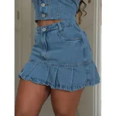Saia Jeans Feminina Curta cropped Desfiada Cintura Alta 8101