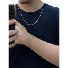 Kit Corrente + Pulseira Masculina Grumet 1mm Aço Inox PRATEADO Diferentes Tamanhos !