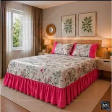 Cobre Leito Com Babado Premium Cama Box Casal quern 2,50x2,60 Padrão Oxford com Estampa Floral Atacado