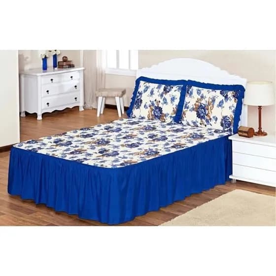 Cobre Leito Com Babado Premium Cama Box Casal  Padrão Oxford com Estampa Floral Atacado