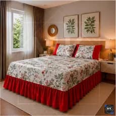 Cobre Leito Com Babado Premium Cama Box Casal 2,50x2,60 Padrão Oxford com Estampa Floral Atacado