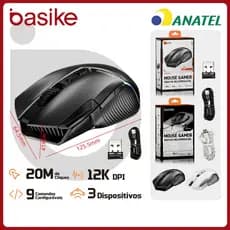 Basike Mouse Sem Fio BLuetooth 12000DPI Ajustável 3 Modos，Mouse Gamer Ergonômico RGB para Notebook，PC e Teclado，MOU339