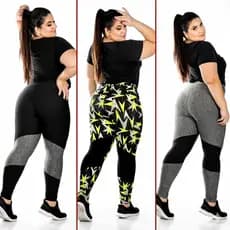 KIT 02 Leggings Calça De Malhar Cós Alto Plus Size 50 ao 56 Com Detalhe (LX003) Estampas SORTIDAS