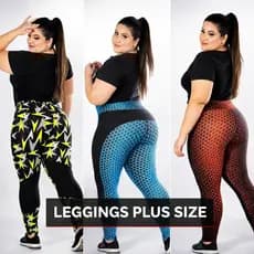 KIT 03 Calças Leggings Cós Alto PlusSize Femininas Estampadas E Diferentes (Estampas Sortida)