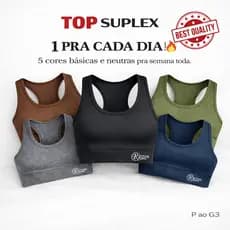 Kit 5 Top Fitness Suplex Feminino Sem Bojo Não Transparente Confortável Academia P ao G3