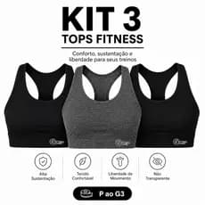 Kit 3 Tops Fitness Feminino Academia Alta Sustentação Suplex Reforçado Treino Academia P ao G3 Plus Size