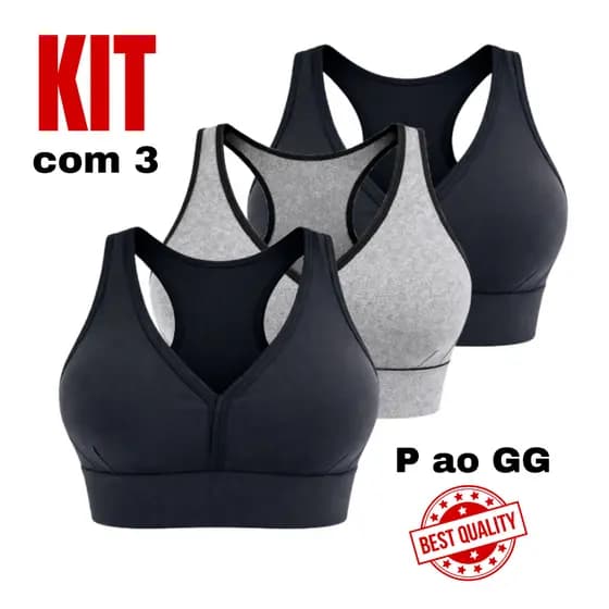 Kit 3 Tops Fitness Feminino Transpassado | Academia Alta Sustentação Conforto Treino