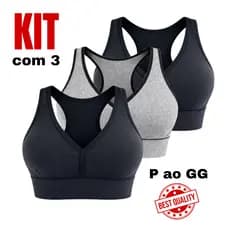 Kit 3 Tops Fitness Feminino Transpassado | Academia Alta Sustentação Conforto Treino
