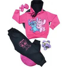 Conjunto Moletom Infantil de Criança Sti Lil Pink Preto Roupa Infanto Juvenil Menina Feminino Inverno e Frio 2 a 12 anos