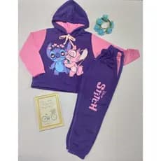 Conjunto Infantil Criança Sti Lil Roxo Rosa Bebê Roupa Infanto Juvenil Menina Feminino Inverno Frio Calça Casaco Molet