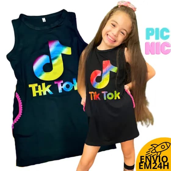 Vestido Infantil Com Bolso Viscolycra Preto Leve Confortável Infanto Juvenil Criança Inverno Verão Leve Estiloso Preto