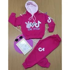 Conjunto Infantil Criança Pink Rosa Bebê Roupa Infanto Juvenil Menina Inverno Frio Calça Moletinho Casaco com Capuz