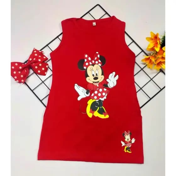 Vestido Infantil Com Bolso Vermelho 2 a 12 anos Leve e Confortável Infanto Juvenil de Criança Inverno e Verão Minnie