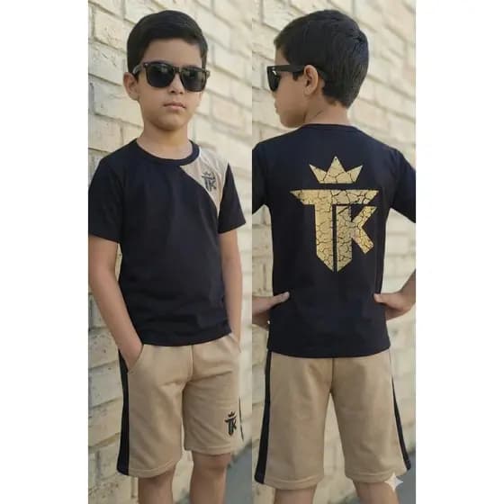 Conjunto Infantil Estiloso TK Top Juvenil Menino Verão  2026 Camisa e Bermuda 1 a 14 anos